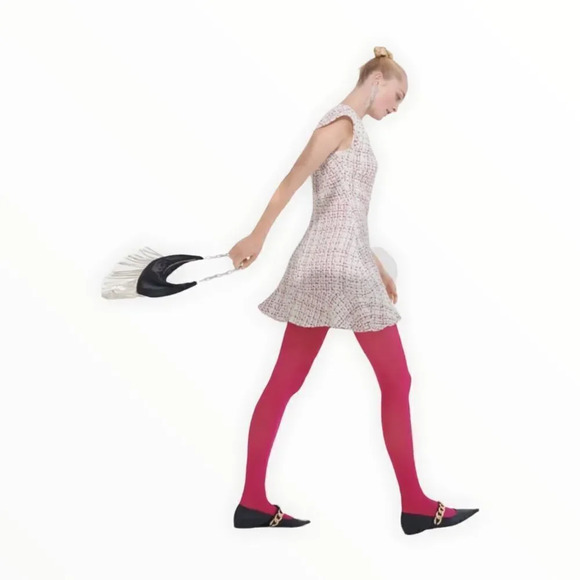 ZARA | Pink & Cream | TEXTURED WEAVE DRESS WITH RUFFLE 8819/118 - Picture 6 of 11